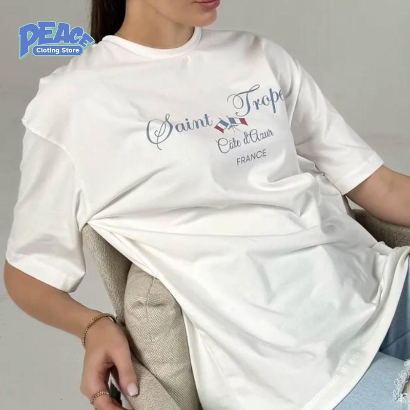 

Fashionable and High-end Letter Printed T-shirt 100% Cotton T-shirt Commute Women s Clothing Summer Fashion Casual Crewneck Top 4XL