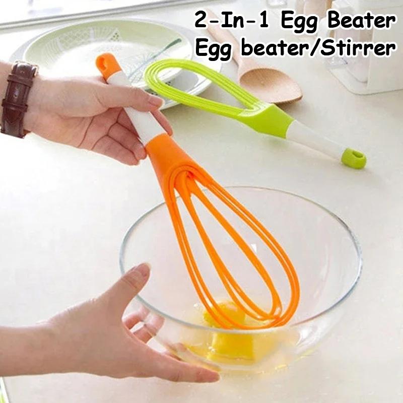 1PC Kitchen Gadget Multifunction Rotatable Balloon and Flat Whisk Egg Beater Plastic Hand Knead Dough Blender Egg Mixer Tools
