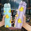 1PC Yellow Rubber Duck Pattern 750ml Color Plastic Sports Water Bottle Leakproof Flip Straw Lid Suitable for Sports Office Home Use