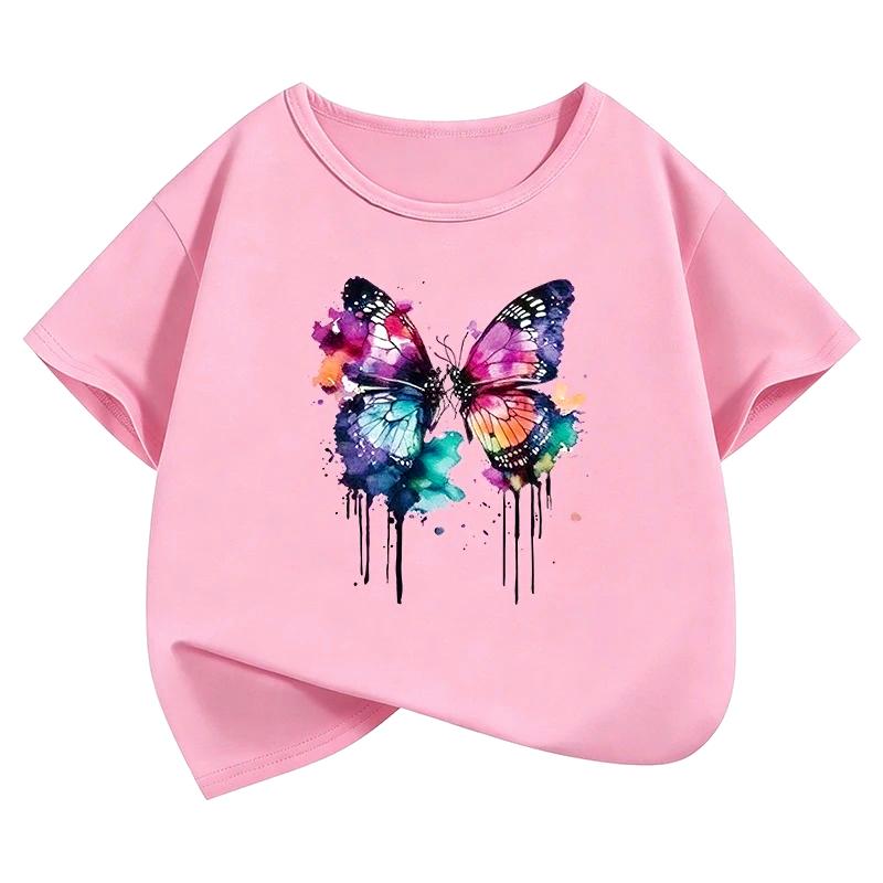 Retro Butterfly TShirt Printed T Shirt Girls Summer Spring Vintage Short Sleeve Tops TShirts Cute Girls Y2k Fashion Clothing