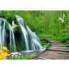 Waterfall Wallpaper Wooden Bridge Green Forest Wall Mural Living Room Decoration Bedroom 3d Waterfall Wallpaper