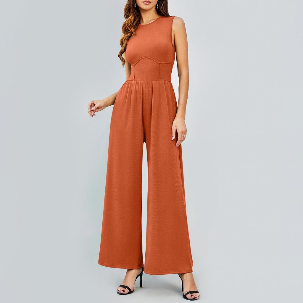 Womens Sleeveless Wide Leg Jumpsuit Sleeveless Wide Leg Overalls High Waist Women'S Jumpsuits