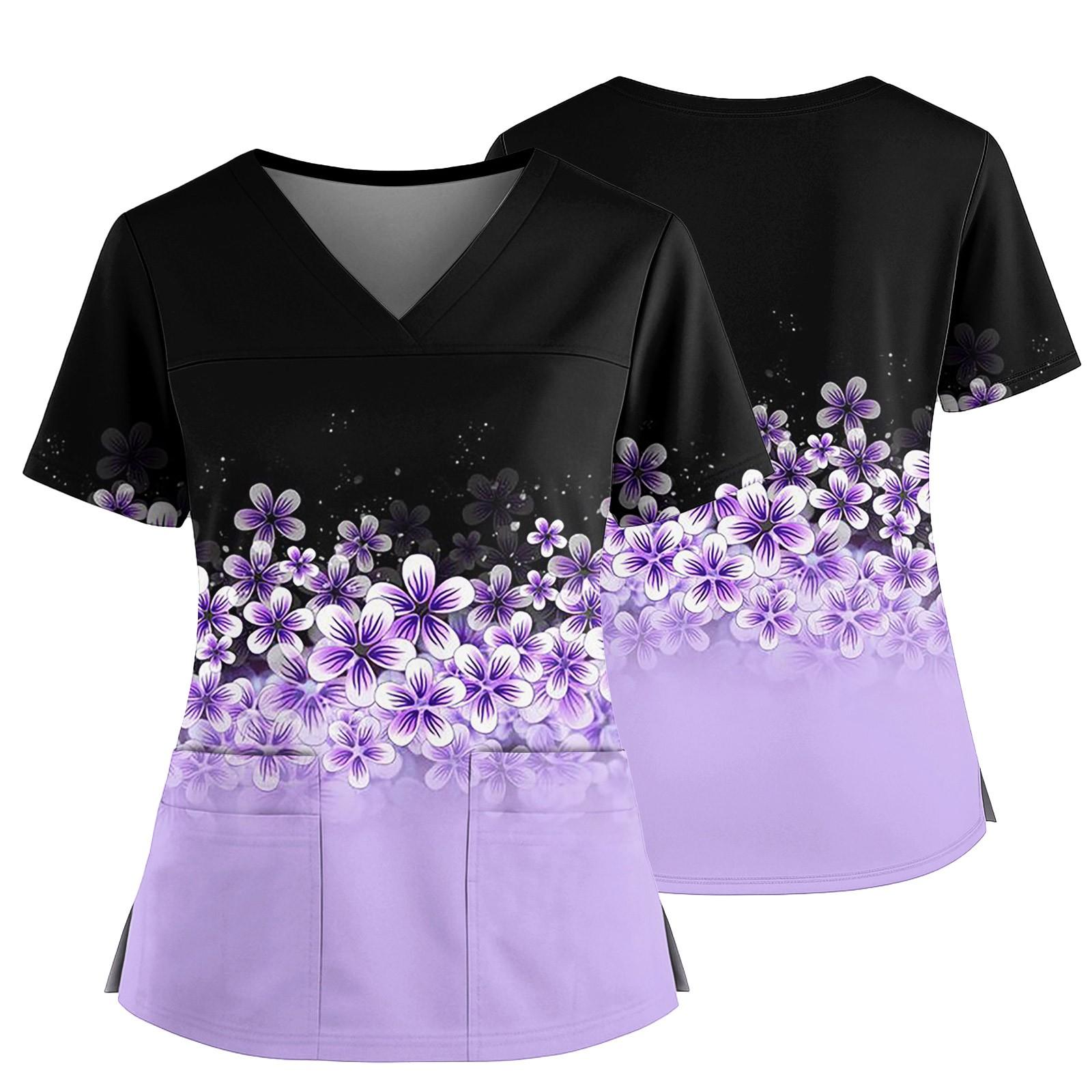 

Женский повседневный топ с принтом, V-образным вырезом, карманом, боковым разрезом и короткими рукавами XXXXXL фиолетовый