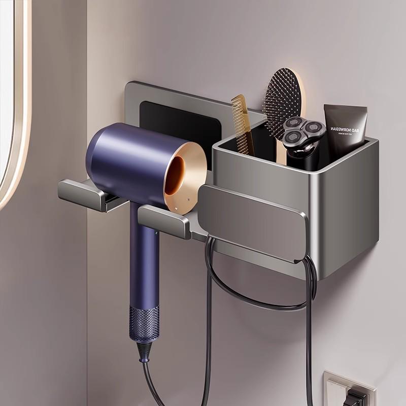 Punch-Free Hair Dryer Holder: Bathroom Storage & Organizer Shelf