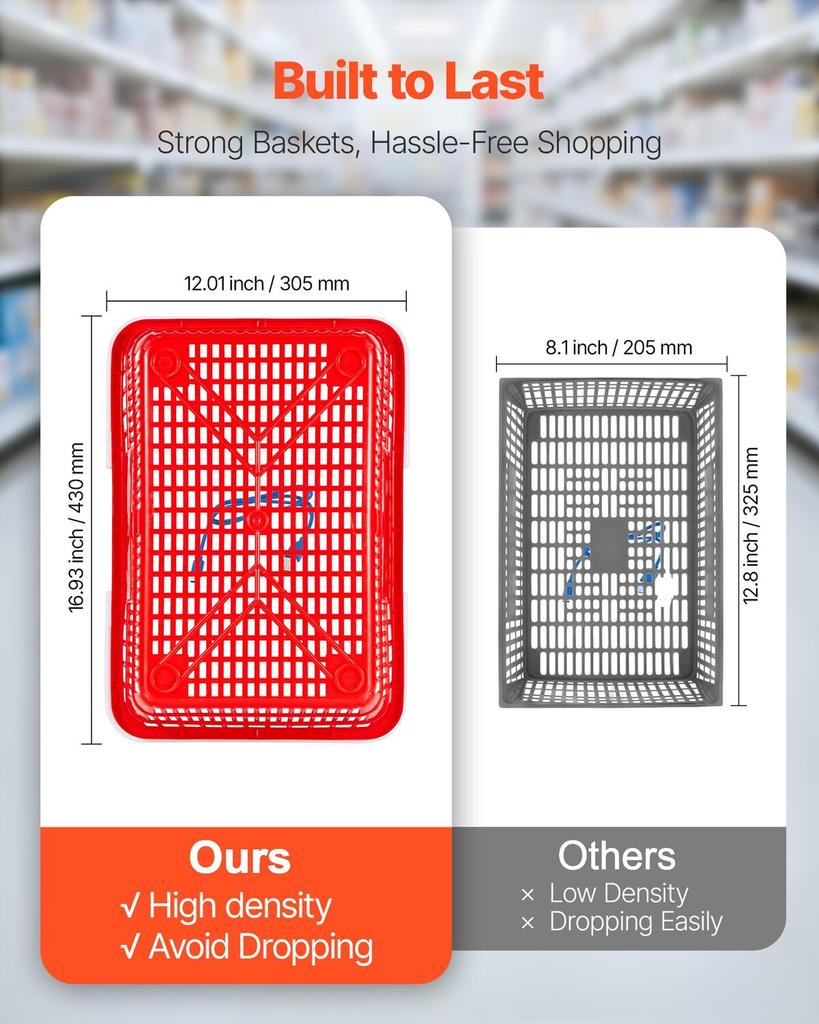 Shopping Baskets, 20 PCS, 21L Stackable PE Plastic Grocery Baskets with Handles, Dense Mesh Structure, Holds up to 9.07kg, Portable for Grocery,