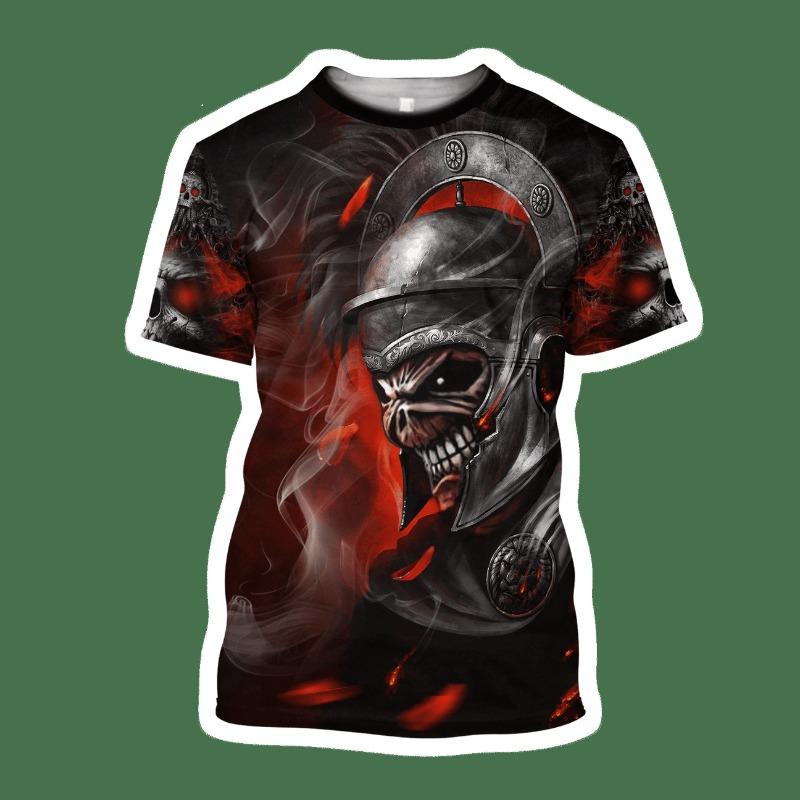 Skull Pattern Print Short Sleeve Men's T-Shirt Summer O-Neck 3D Digital Printing Fashion Men's Clothing