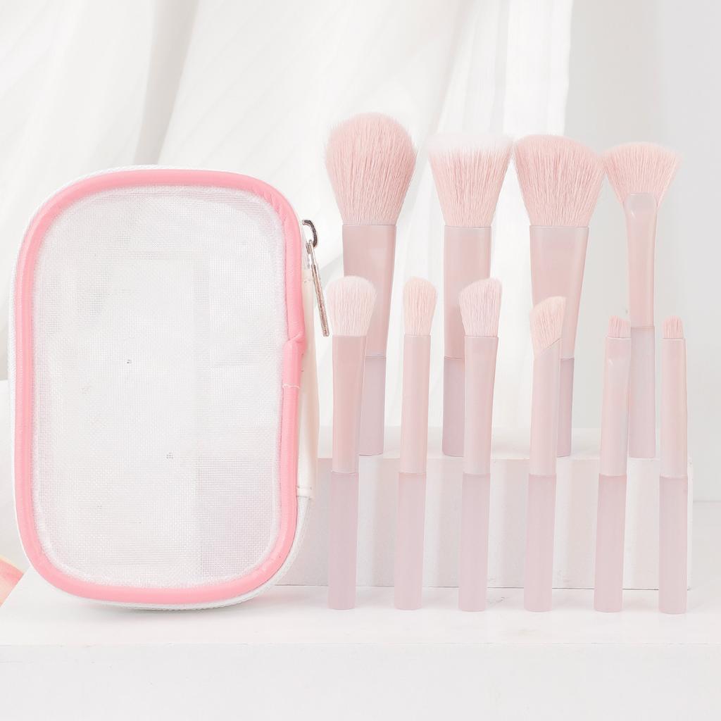 Amazon Convenient 10 RT Makeup Brush Set with Mesh Bag Eyeshadow Brush Loose Powder Brush Beginner Tools