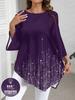 Nuovi Arrivi Autunnali Best Seller Casual Vestibilità Larga Maglietta da Donna Taglie Forti Top con Stampa Sfumata Girocollo