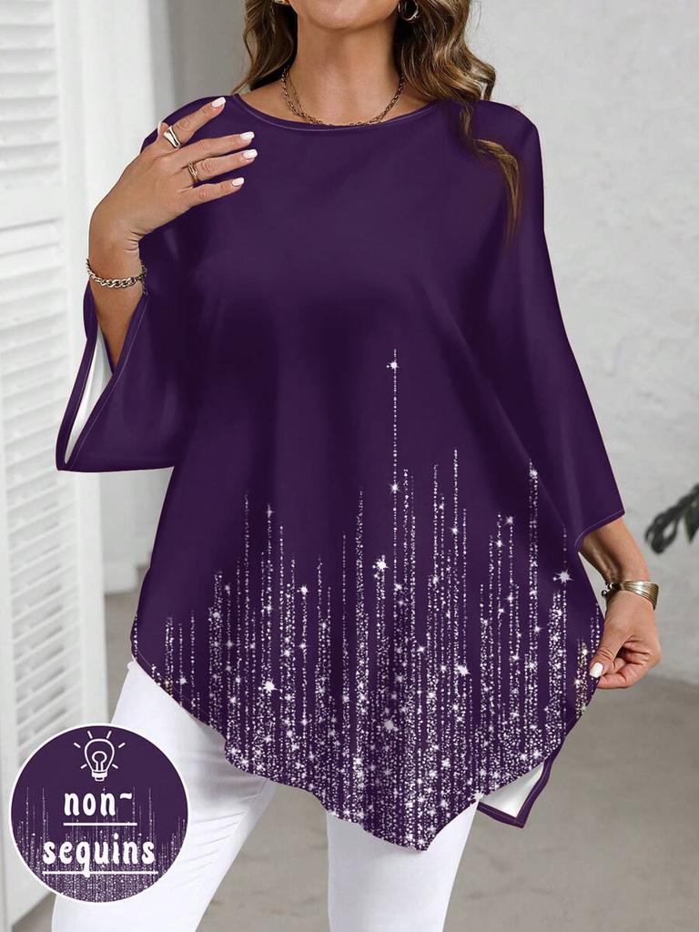 Nuovi Arrivi Autunnali Best Seller Casual Vestibilità Larga Maglietta da Donna Taglie Forti Top con Stampa Sfumata Girocollo