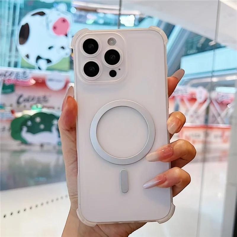 Airbag Soft Silicone Wireless Charging Shockproof Case For XIAOMI Redmi 15 4G 5G Translucent Magnetic Cover Phone Bumper Shell