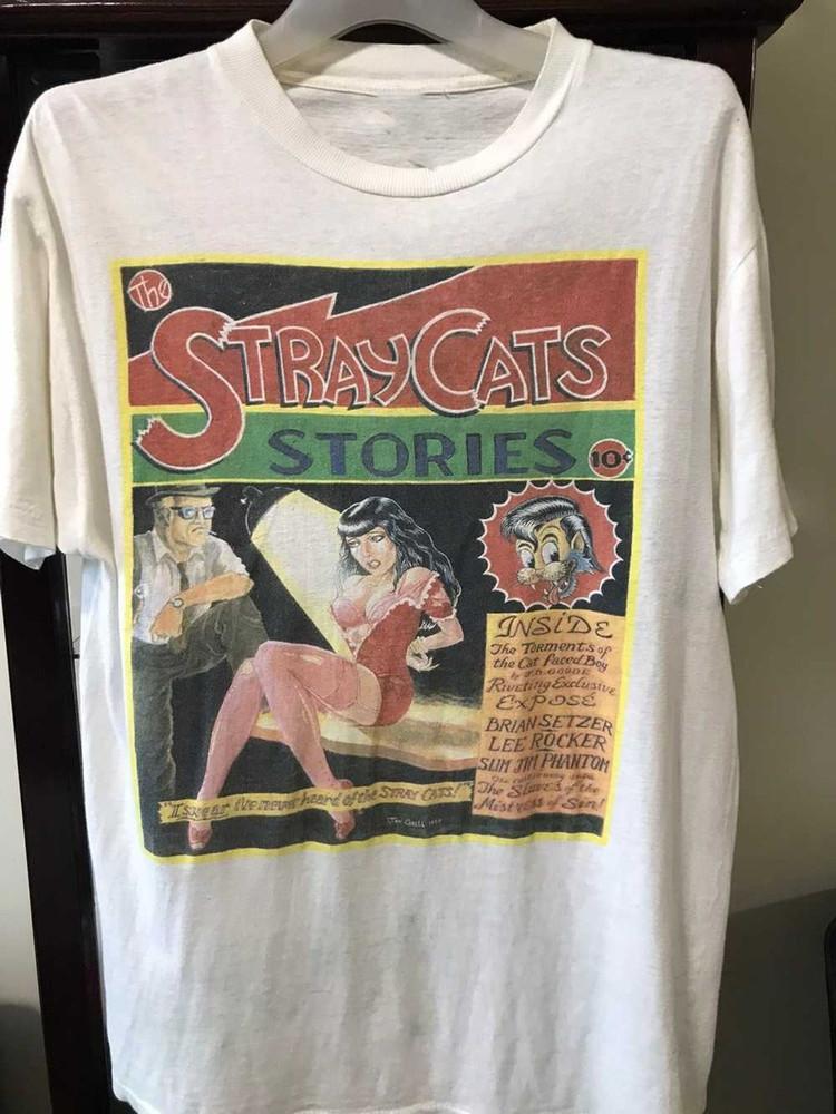 

VTG STRAY CATS Band Short Sleeve Cotton White S-5XL T Shirt BT696 Unisex T-Shirt XXXXL