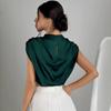 Women's Spring Summer Pleated Satin Shirt Color Ding Imitation Silk Short Shirt