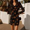 Women's Halloween Print Long Sleeve Neck Bodycon Sweatshirt Dress