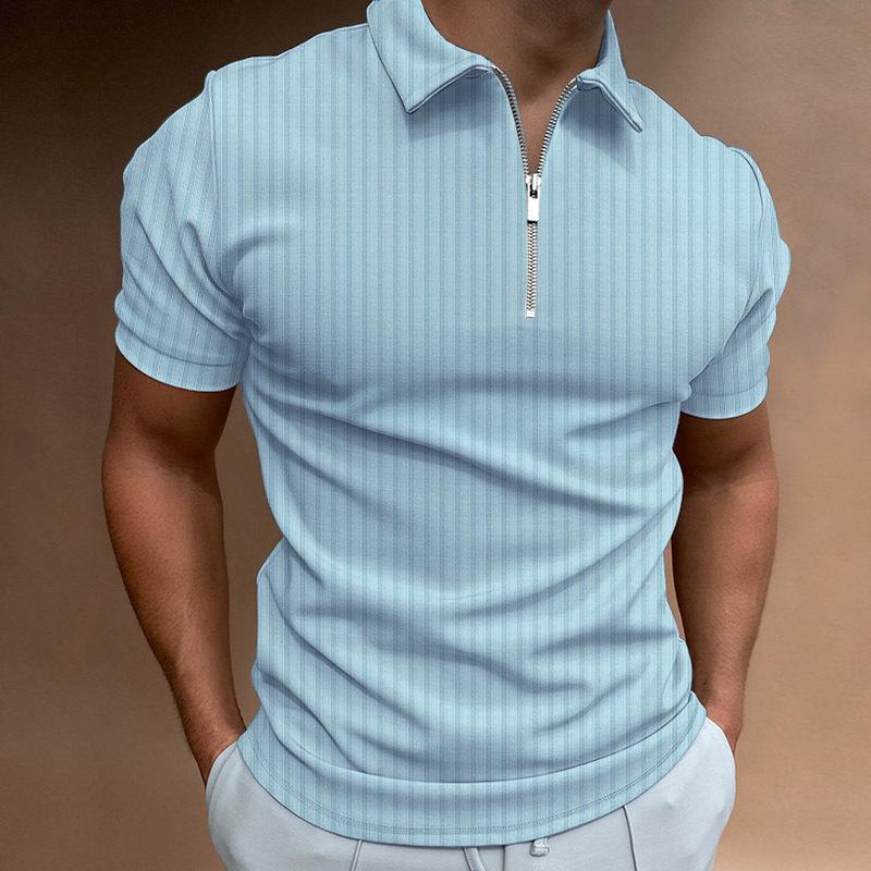Abbigliamento Uomo Estate Moda Manica Corta Sportivo Strisce Zip Polo