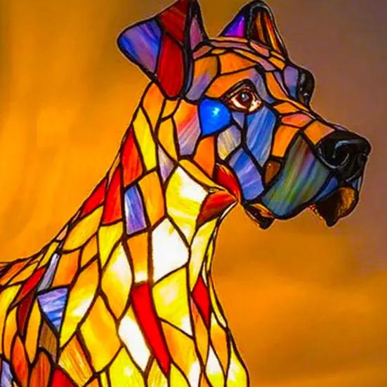 Dog Table Lamp Stained Glass Style Resin Greyhound Night Light 3D Animal-Themed LED Bedside Lamp for Kids' Room Bedroom Decor Dog Lovers Gift
