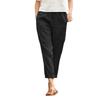 Women's Elastic Waist Straight Leg Linen Cotton Casual Pants Loose Fit Pocket Trousers