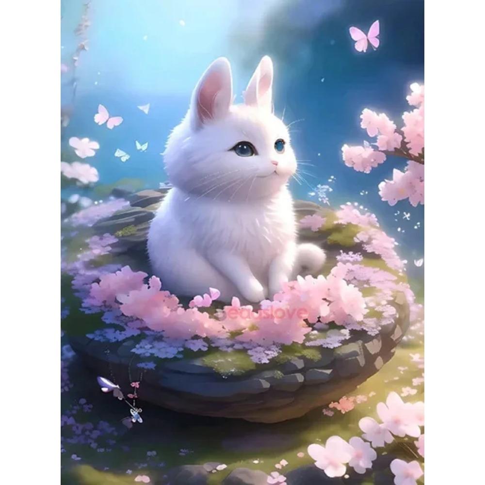 Pictura cu diamant Drill complet drăguț pisică albă pătrat rotund pictură cu diamant peisaj cu flori realizate manual Diy pictură cu mozaic cu diamante decorarea casei