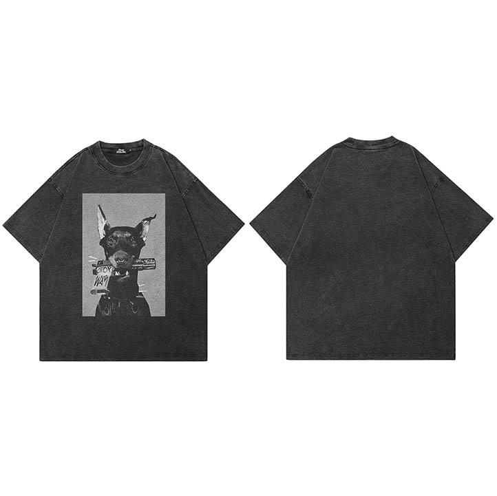 

Men Hip Hop Streetwear Oversized T Shirt Doberman Dog Graphic No War TShirt Cotton Faded Black Tshirt Unisex Tops Tee Dope S