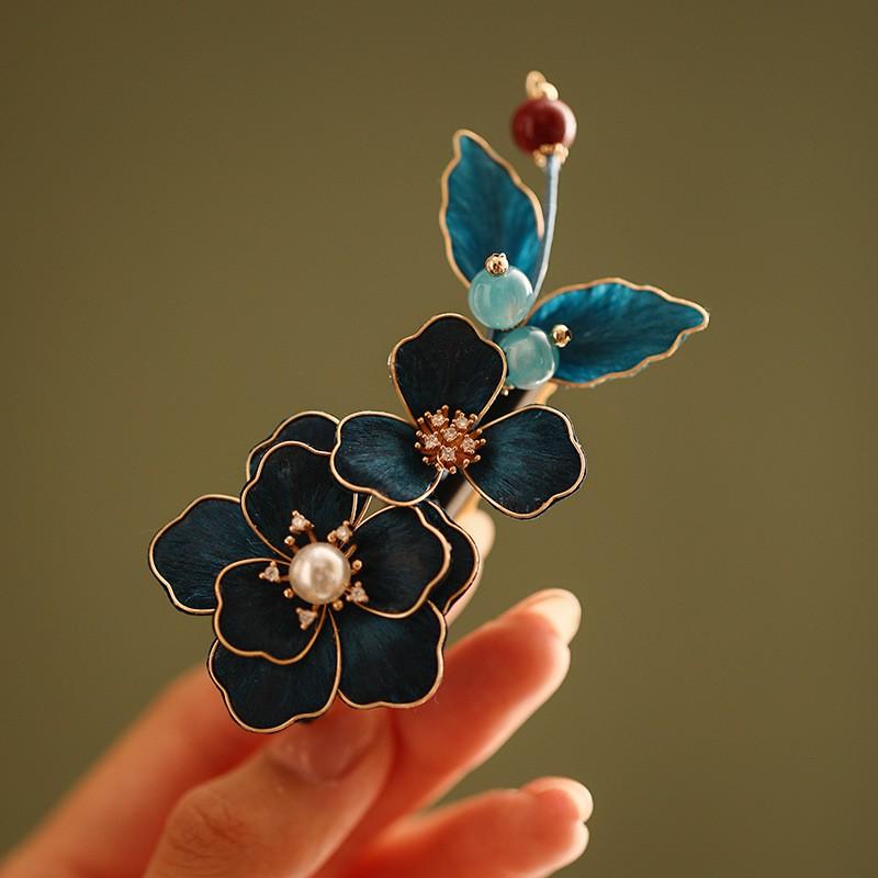Handmade Chinese Style Silk Velvet Flower Hair Clip Women Side Bangs Decorative Accessory