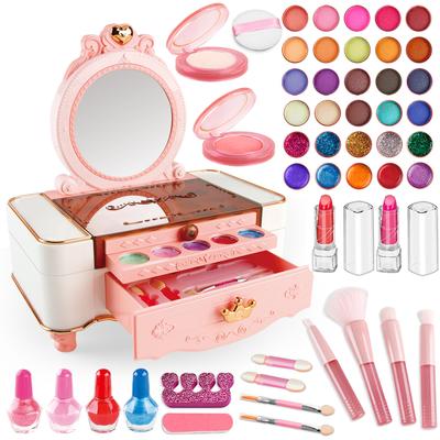 49-teiliges Schminkset für Kinder, Schminktisch, Prinzessin, echtes waschbares Kosmetikset, Rollenspiel, Spielzeug mit Spiegel, nicht bleichend