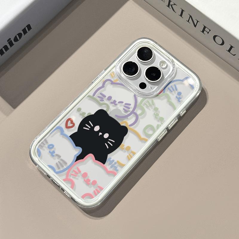 Line Black Cat for IPhone17ProMax for Apple Phone Case 16/14/1 3/12 All-Inclusive Soft Cover