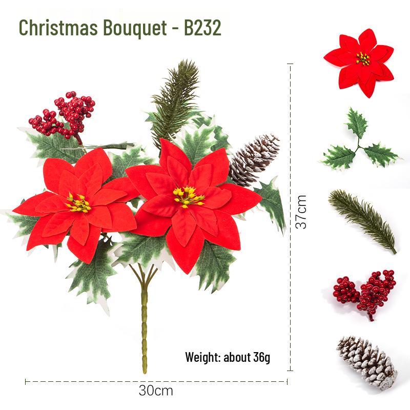 Artificial Christmas Bouquet with Pine Cones, Poinsettias, and Pine Needles for Home Decoration