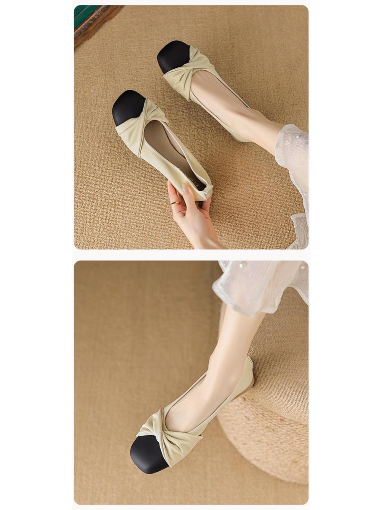 Women's Low-Heeled Flat Shoes - Chunky Heel Bean Shoes in a Chic, Fragrant Style
