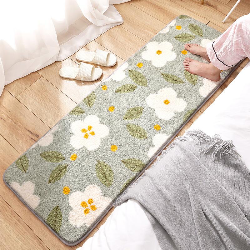Fluffy Soft Bedside Rug, Thickened Flocking High-Density Handwoven Floor Mat, Non-Slip Luxury Bedroom Carpet for Home Decor