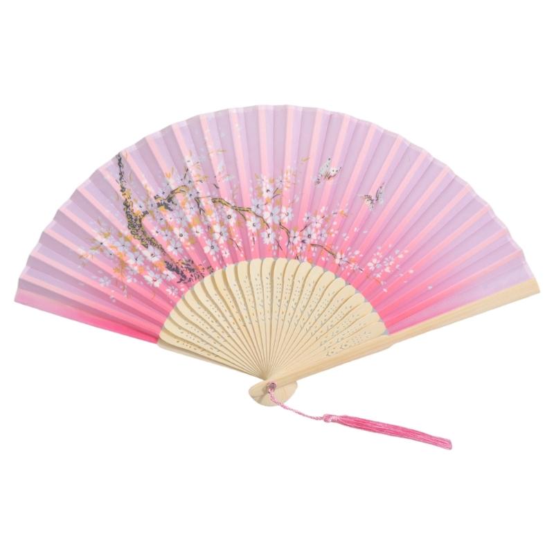 Blumen Handfaltfächer Handgehaltener Seiden-Bambusfächer mit Quasten Hohlgebohrter Handfaltfächer für Tanz Hochzeitsdekorationen