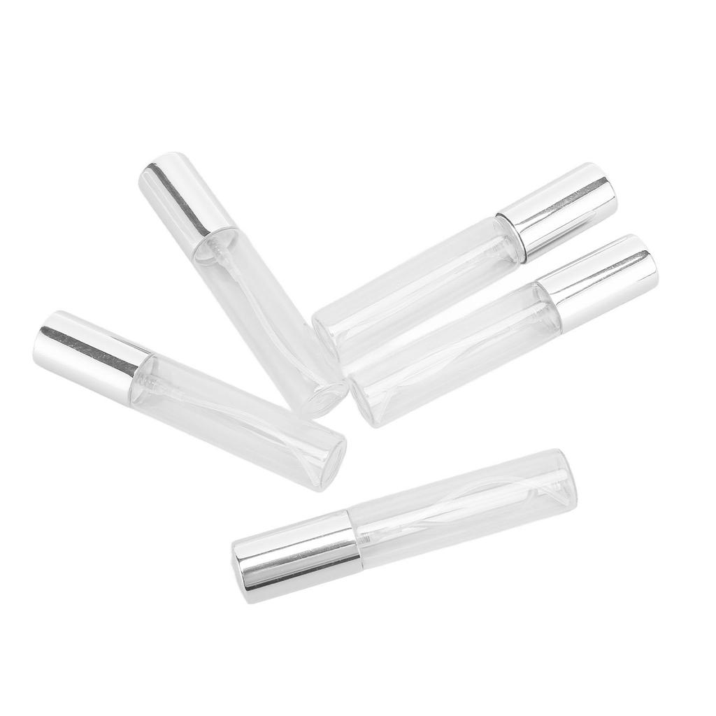 5 Stück Parfümflaschen aus Klarglas mit silberner Düse, 10 ml, Zylinderform, nachfüllbar, leere Parfümflasche