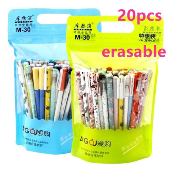 Lot de 10/20 stylos gel effaçables à encre noire et bleue, 0,35 mm, motif animal, papeterie scolaire