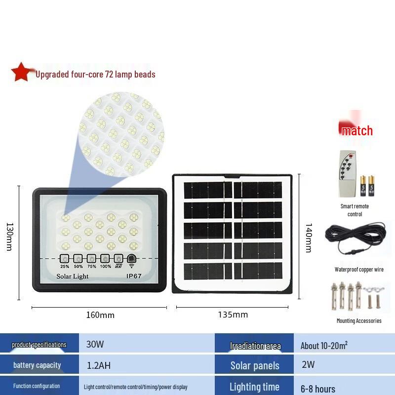 Nufeng 60W Solar LED Floodlight with Remote & Timer