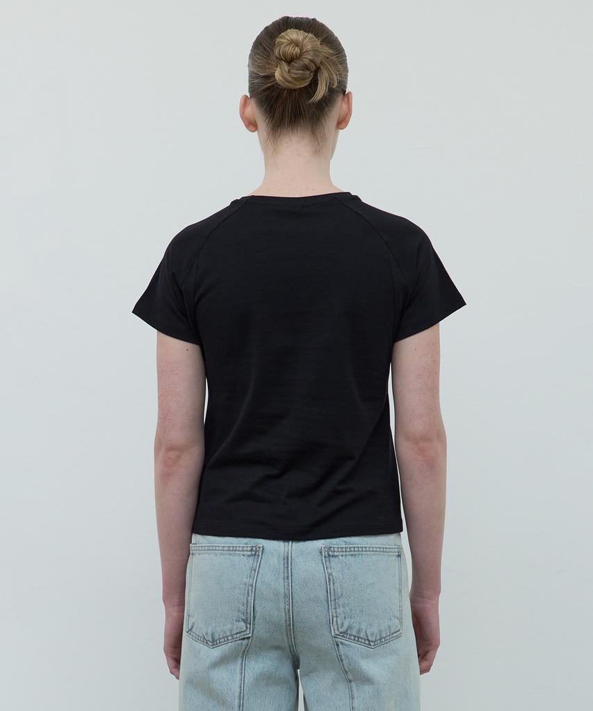 AFTERGLOWOOL Organic Cotton Silket Slim Fit Curved Short Sleeve T-Shirt_Black