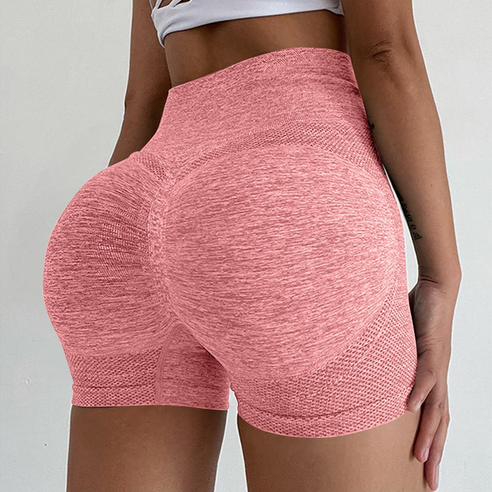 

Женские шорты для йоги, бесшовные быстросохнущие спортивные короткие леггинсы для спортзала, сексуальные шорты с высокой талией L розовый