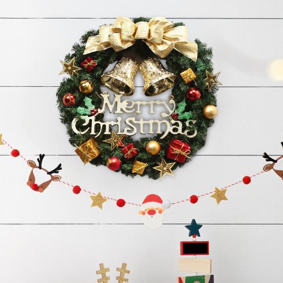 Vánoční věnec na vchodové dveře Ručně vyráběný Umělý zelený věnec s šiškami Červené bobule Baňky Ozdoby pro Vnitřní Venkovní Sváteční Dekoraci
