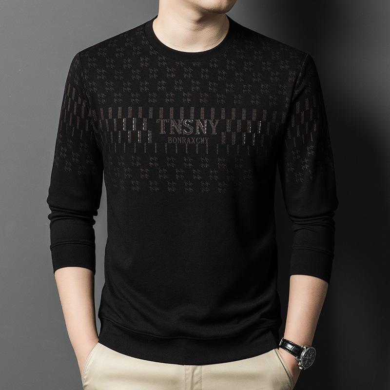 Sweater Men's Spring and Autumn High-end Trend Brand Men's Long Sleeve T-Shirt Crew Neck Pullover Bottom Shirt
