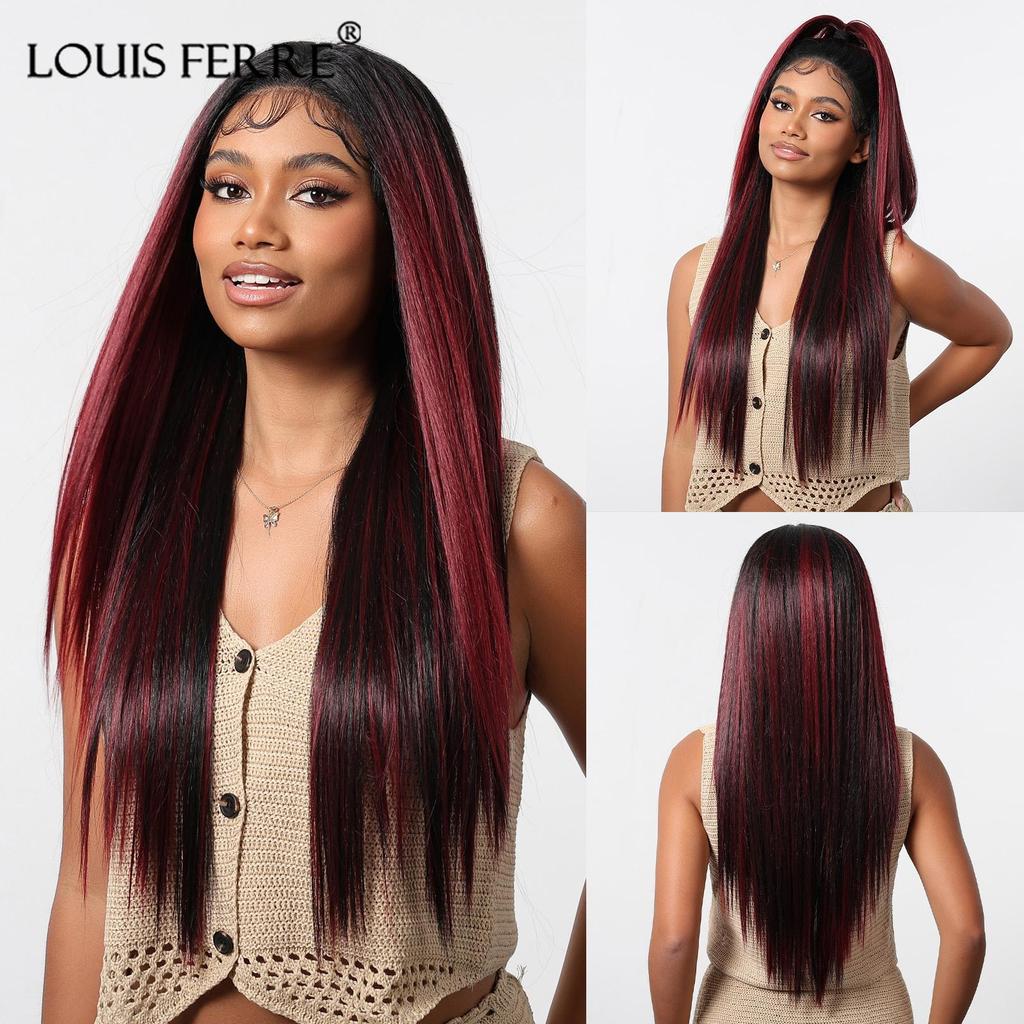 Synthetic 13x6 Lace Wigs Long Brown Ombre Blonde Straight Wig  for Women Daily Party Heat Resistant Fiber Wigs