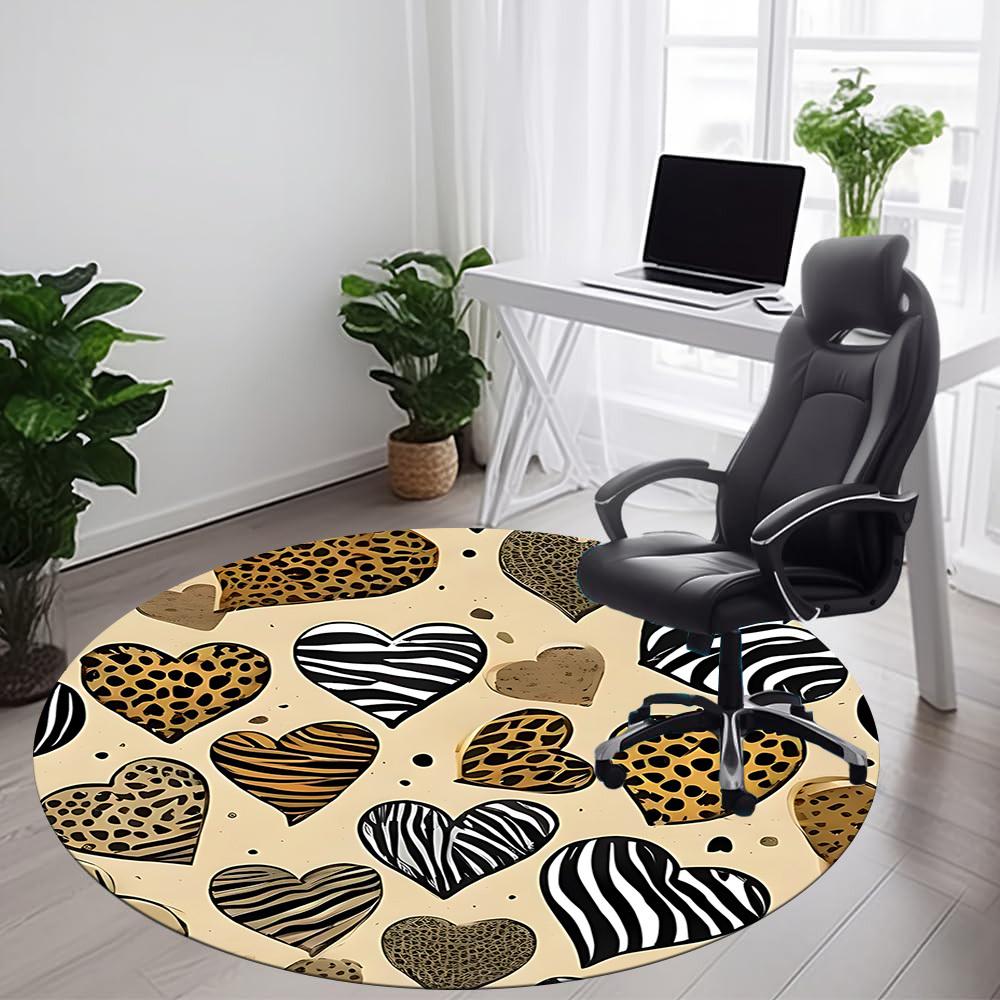 1pc Leopard Zebra Office Round Area Rug, Mat Suitable ForOffice, Under Office Chairs Bedroom Living Room Home Decor, Room Deco