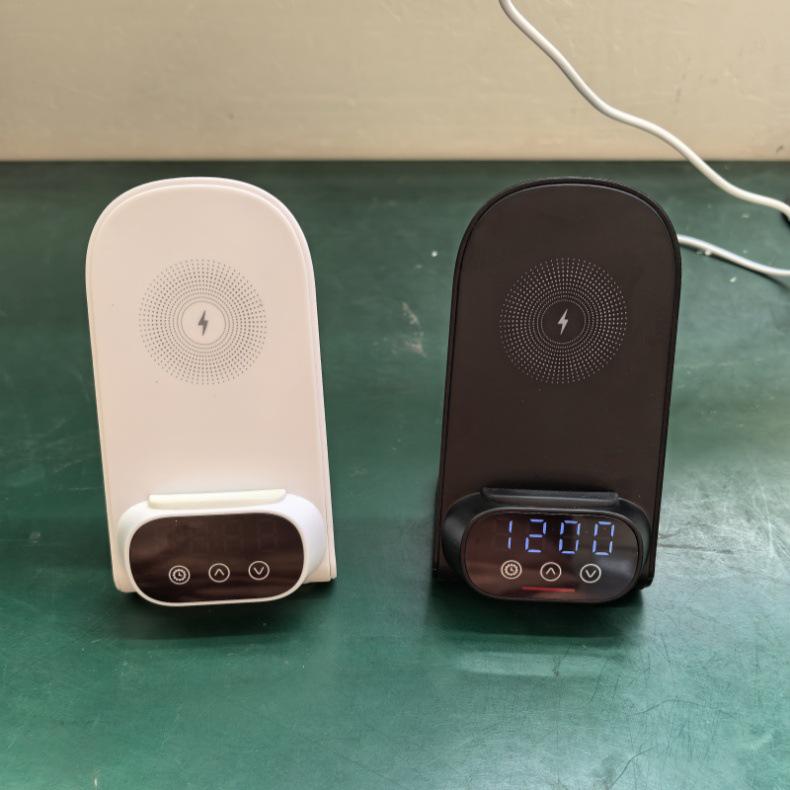 Multi-functional Wireless Charger & Phone Holder with Digital Clock and Bluetooth Earphone Dock