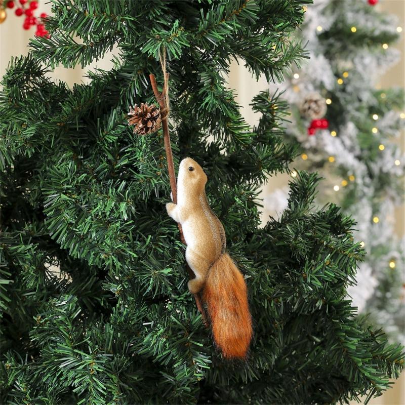 Artificial Squirrel Decoration Christmas Tree Hanging Ornament For Door Mantel Window Wedding Christmas Party Decoration