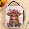 Highland Cow With Pink Bow And Heart Sunglasses Lunch Bag For Child  Outdoor Picnic Graphic Lunch Box Kawaii Thermal Lunch Bags