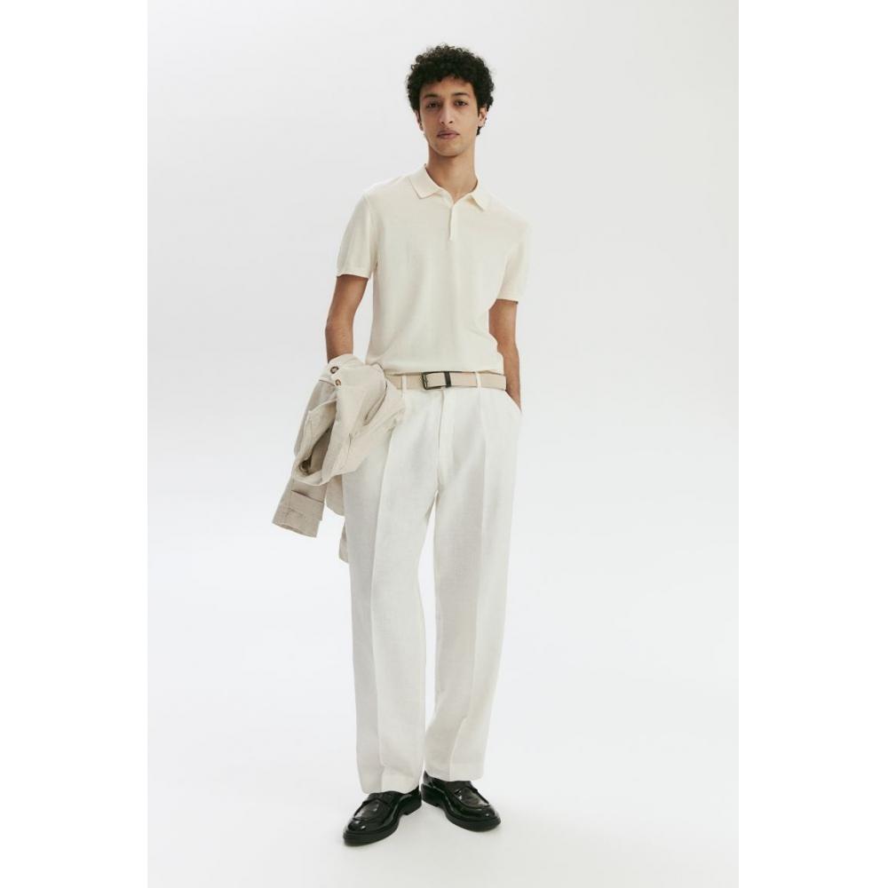 

Рубашка поло HM slim fit из шелковой смеси кремового цвета S