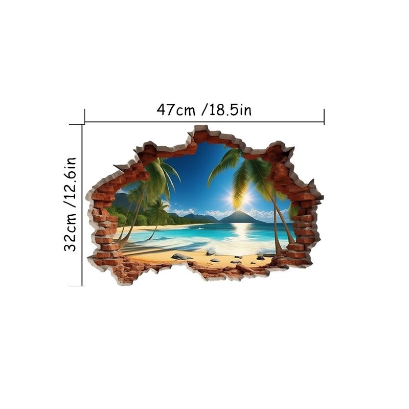 Sunshine Sea View Mural For Home Decoration Aesthetic Rooms Wall Hole Art Blue Water Beach Coconut Trees Vinyl Poster Stickers