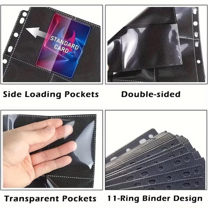 30Pcs Black 9-Pocket Trading Card Binder Pages Storage Wallet - Double-Sided Side-Loading Pockets For Game Cards