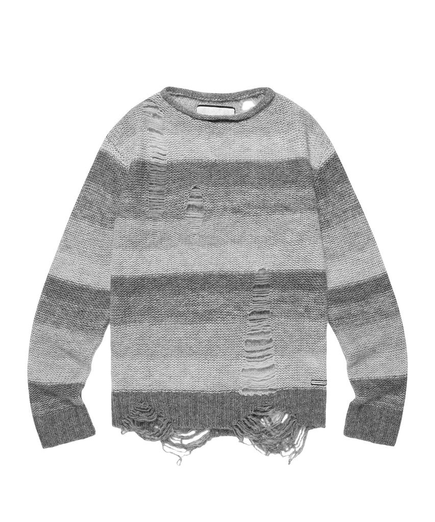 THEVINYLHOUSE Grunge Stripe Sweater Gray