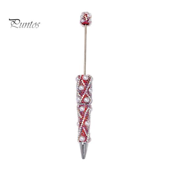 Rhinestone Bling Pens DIY Beadable Pen, Rhinestones And Faux Pearls Beaded Office Desk Accessories Black Ink Ballpoint Pen for School Supplies