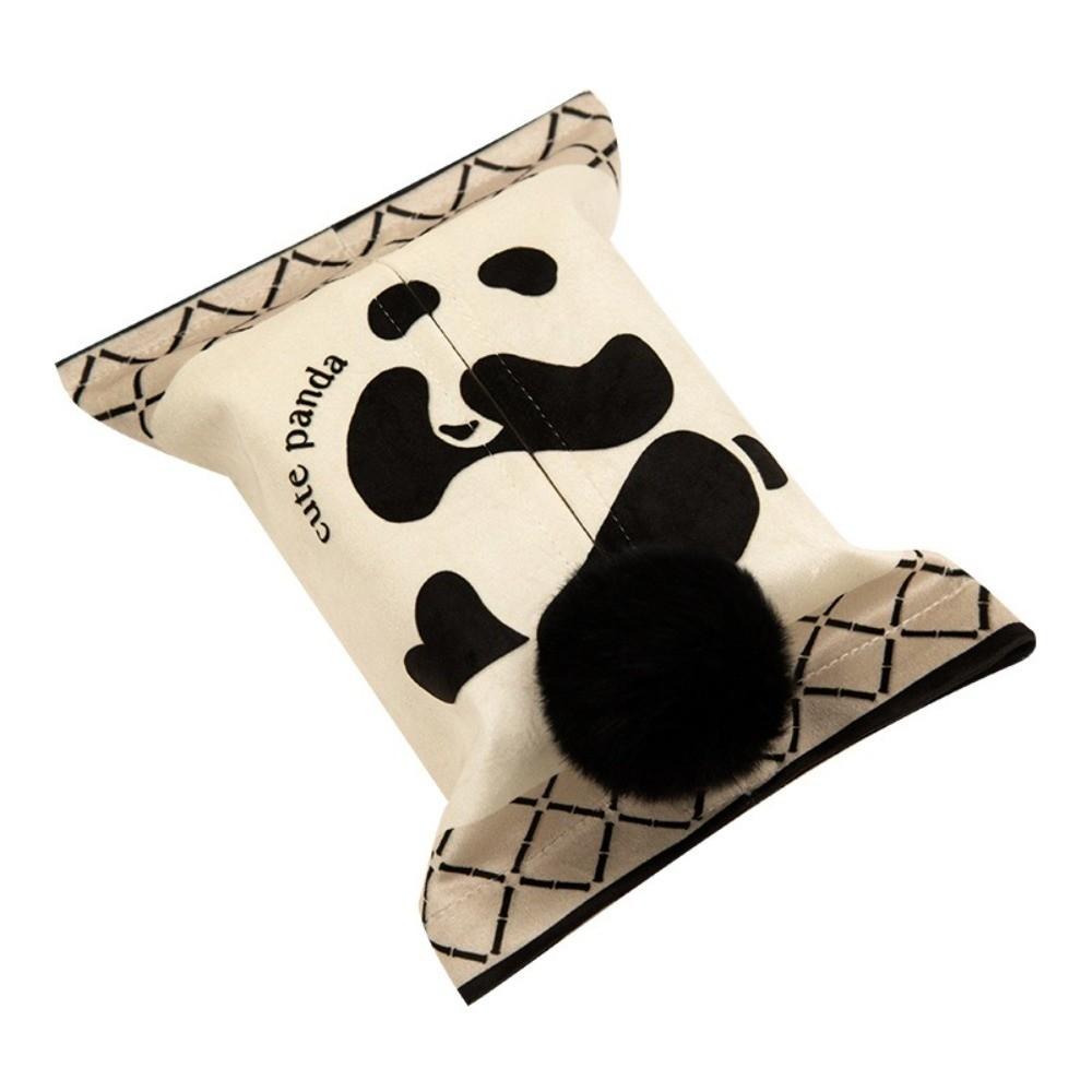 Luxury Fabric Tissue Box Cute Panda Print Portable Toilet Paper Holder Convenient Multipurpose Napkin Dispenser