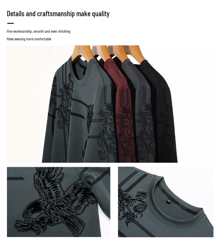 Herr 2025 Rundhals Långärmad Fleece Sweatshirt - Ledig Lös Passform för Höst/Vinter