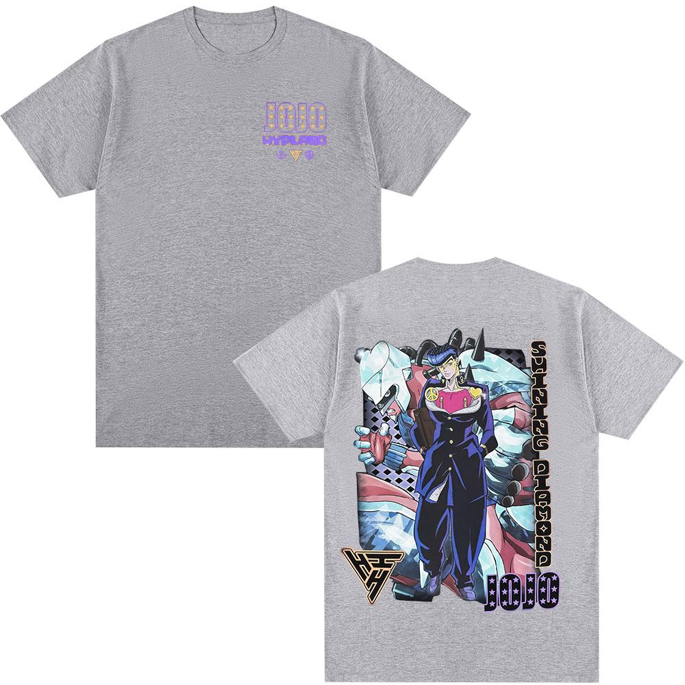 Anime JoJo Bizarre Adventure Tshirt Higashikata Josuke Manga Tshirts Mens Women Fashion Casual Loose Short Sleeves T Shirt