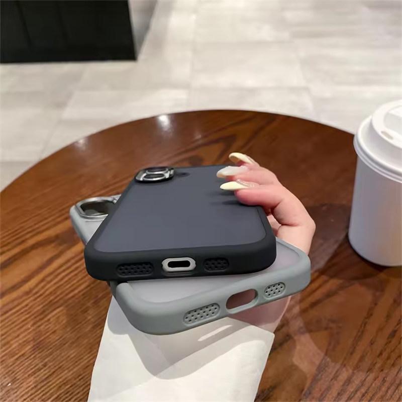 Fashion Solid Candy Color Border Camera Protect Bumper Case For iPhone 16 15 14 Pro Max Plus Matte Skin Feel Shockproof Back Cover